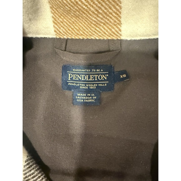 Pendleton Plaid Fringe Western Jacket Brown Ivory Mustard Gray Collared XS - Picture 6 of 7